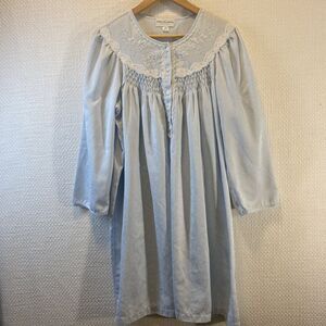 Miss Elaine Nightgown Size LP Light BlueWhite Long Sleeve Scoop Embroidered Neck